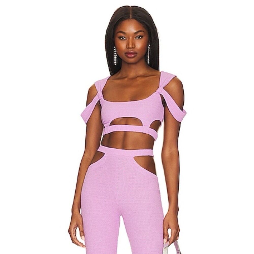 Camila Coelho Arya Set Crinkle Top Flare Pants In Purple Size Small Revolve